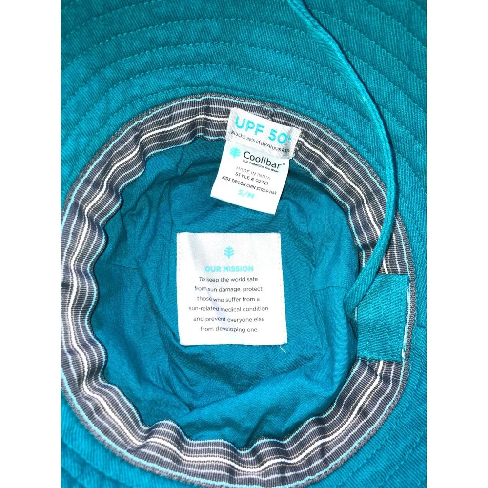 Coolibar Kids Taylor Chin Strap Hat Teal Blue UPF 50+ Sun Bucket Hat S/M 02721
